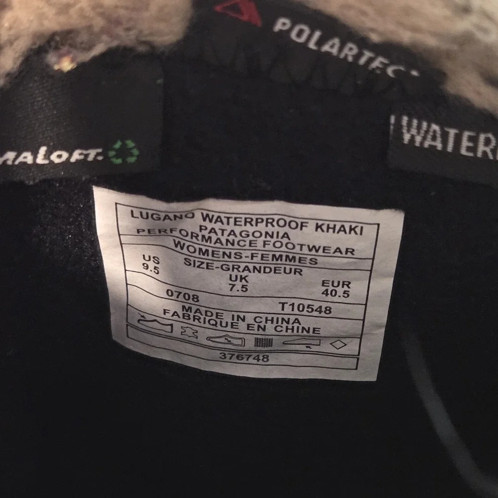 Patagonia Lugano Women's‎ Boots Khaki Suede Waterproof Polartec Primaloft Sz 9.5